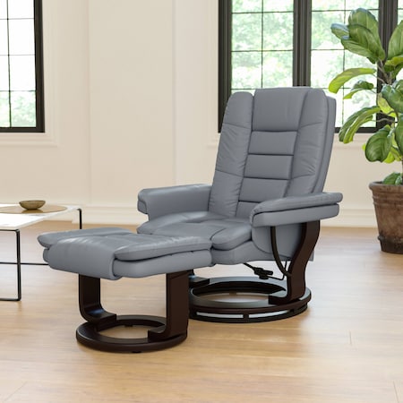 Flash Furniture Bali Contemporary Multi-Position Recliner with Horizontal Stitching and Ottoman BT-7818-GY-GG